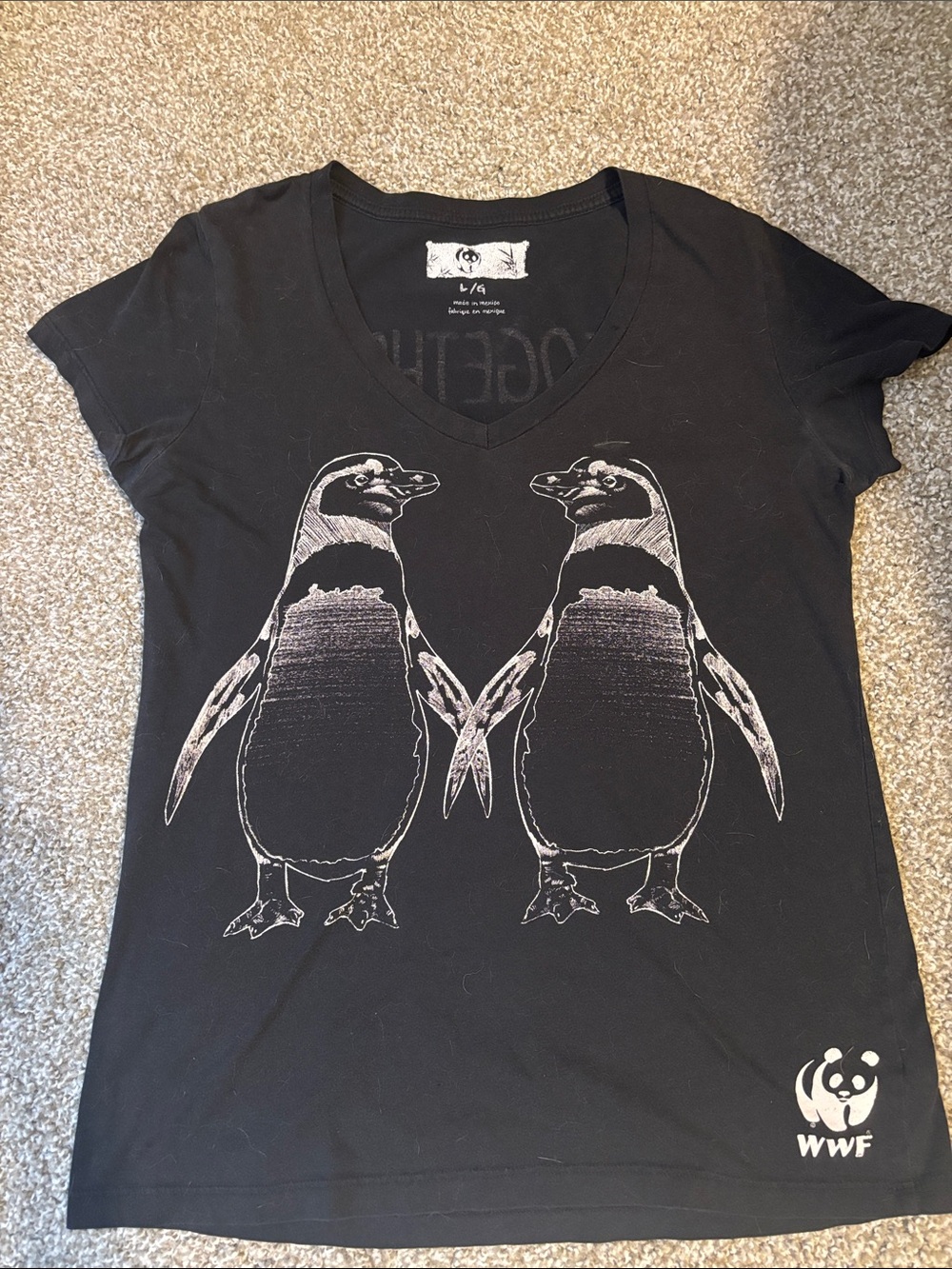 WWF Black Penguin Graphic V-Neck Tee